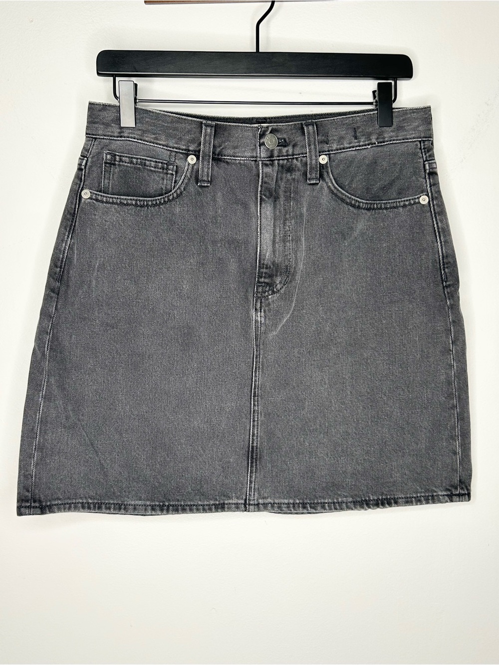 Madewell Denim Mini Skirt Black Gray Wash Rigid Denim A-Line Size 27